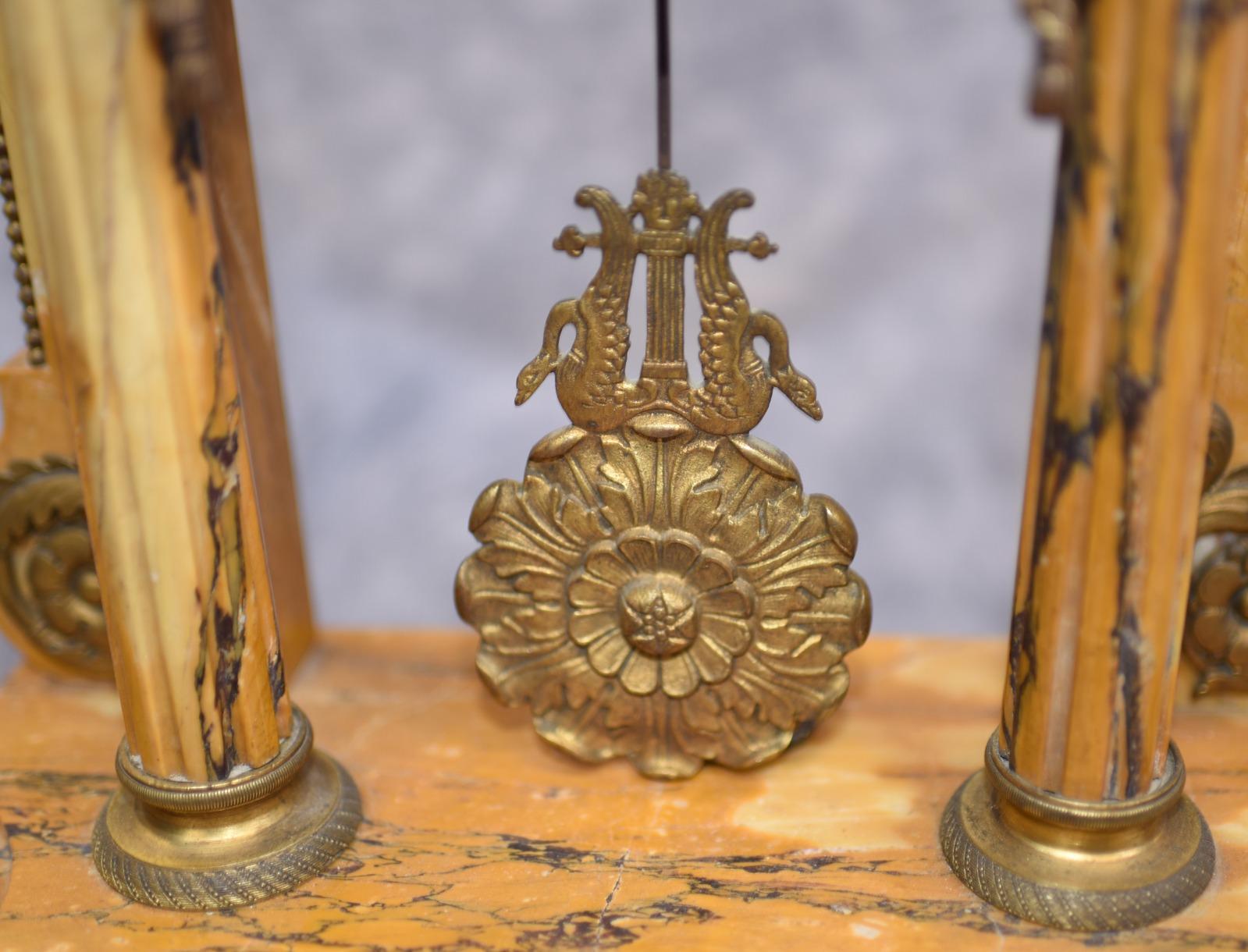 French Empire Marble Mantle Clock Garniture Set Gilt Eagle 3