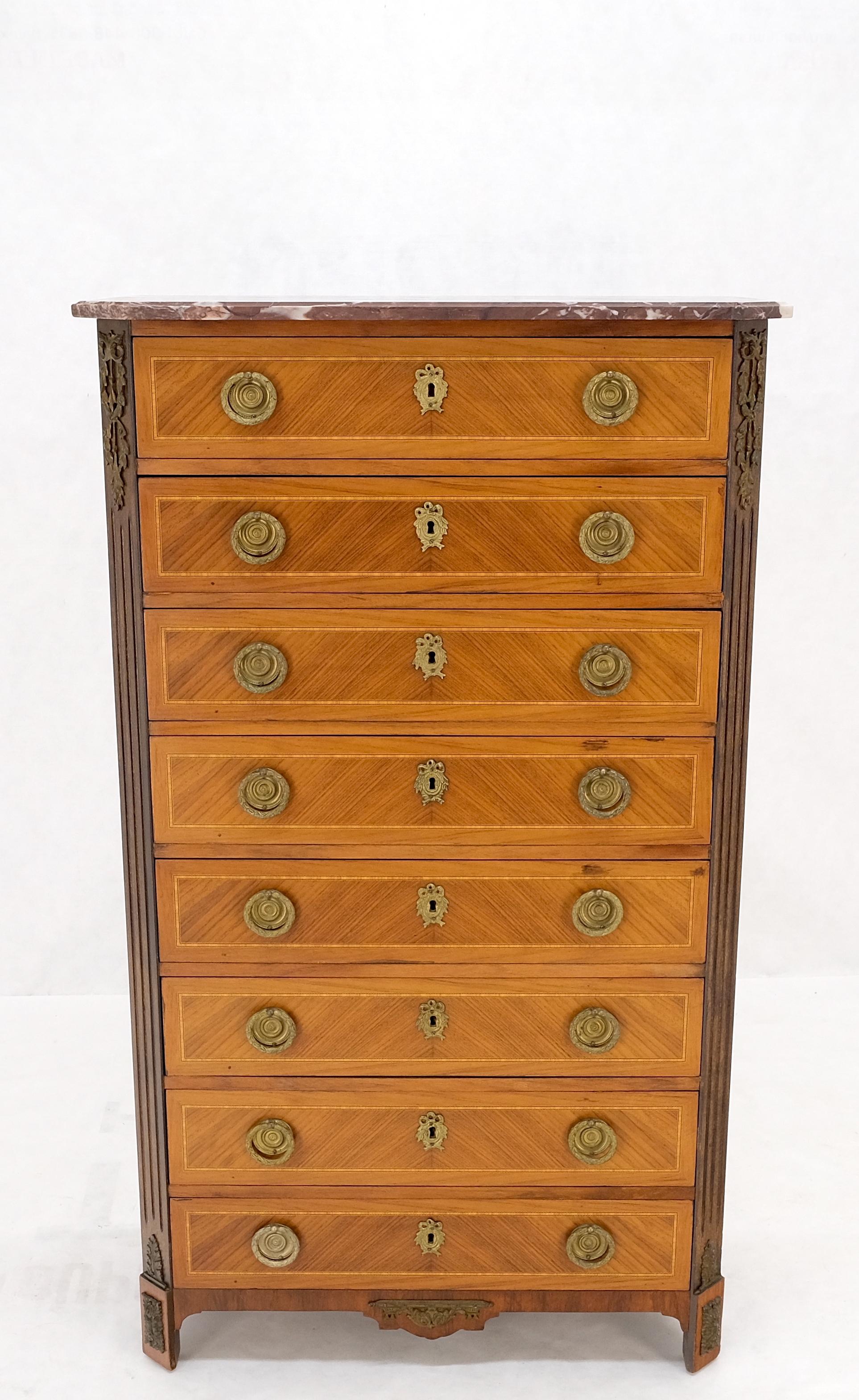 French Empire Marble Top Bronze Mounted Lingerie Chest Tall Narrow Dresser Mint! For Sale 3