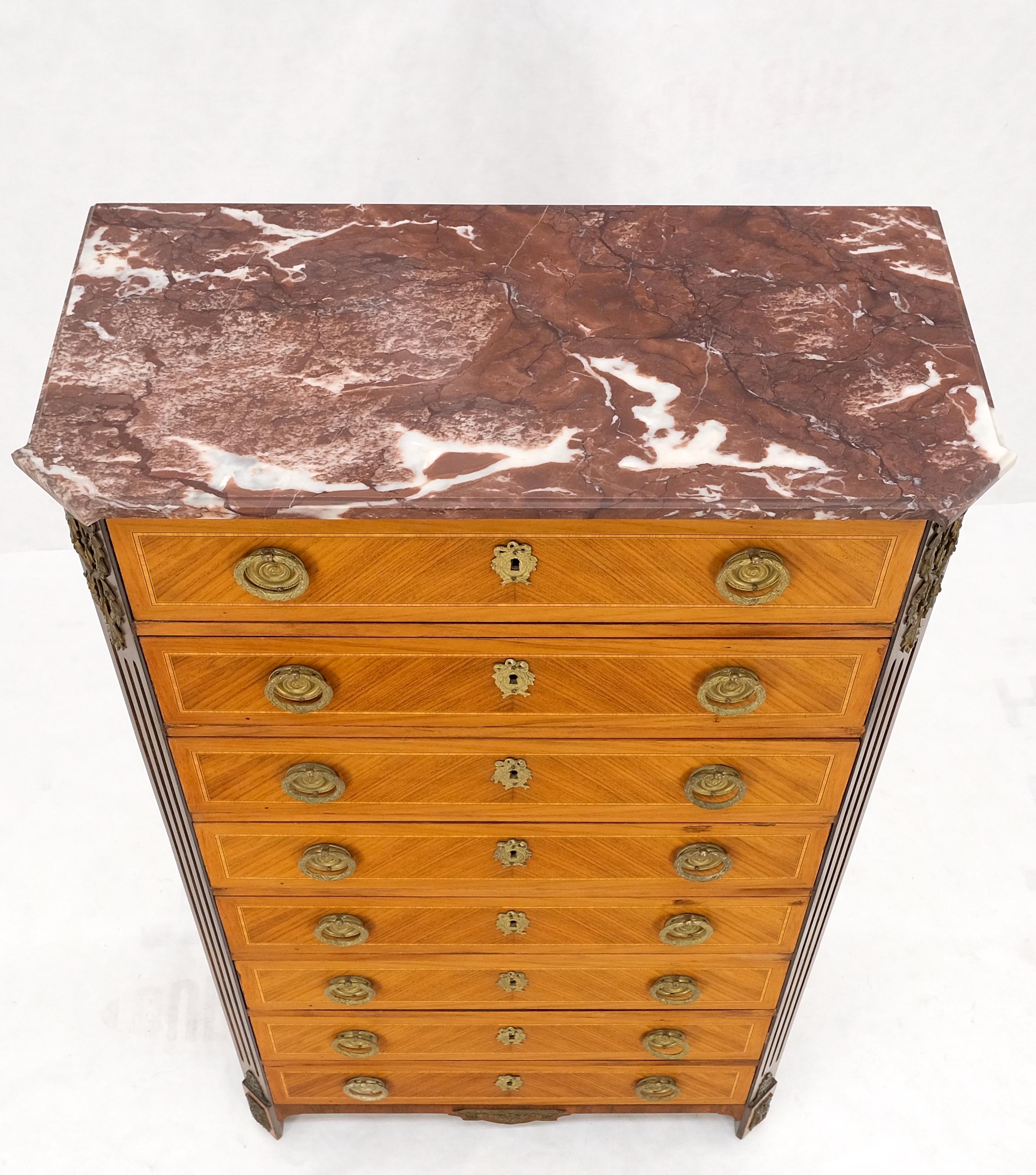 French Empire Marble Top Bronze Mounted Lingerie Chest Tall Narrow Dresser Mint! For Sale 4