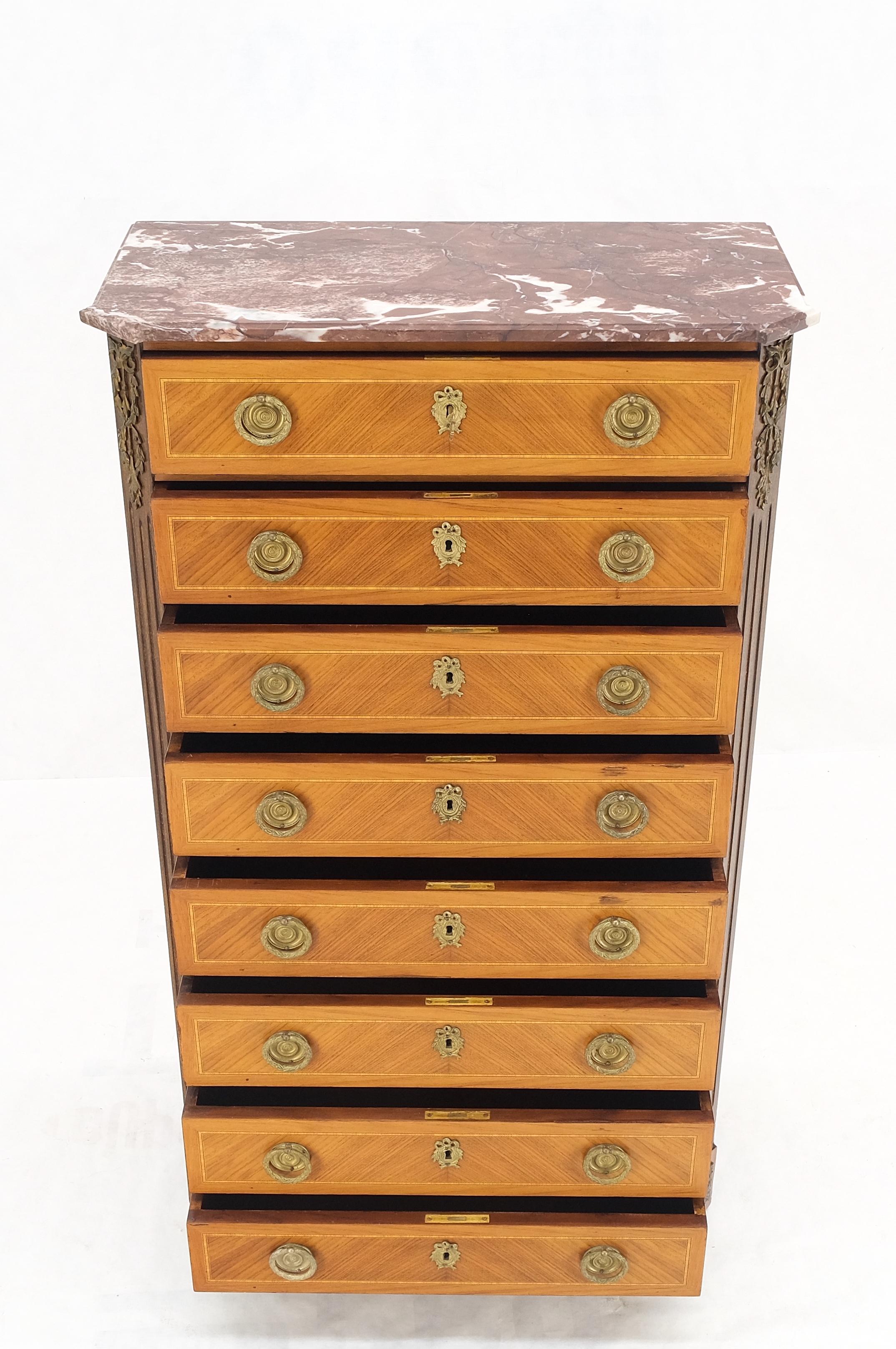 French Empire Marble Top Bronze Mounted Lingerie Chest Tall Narrow Dresser Mint! For Sale 8