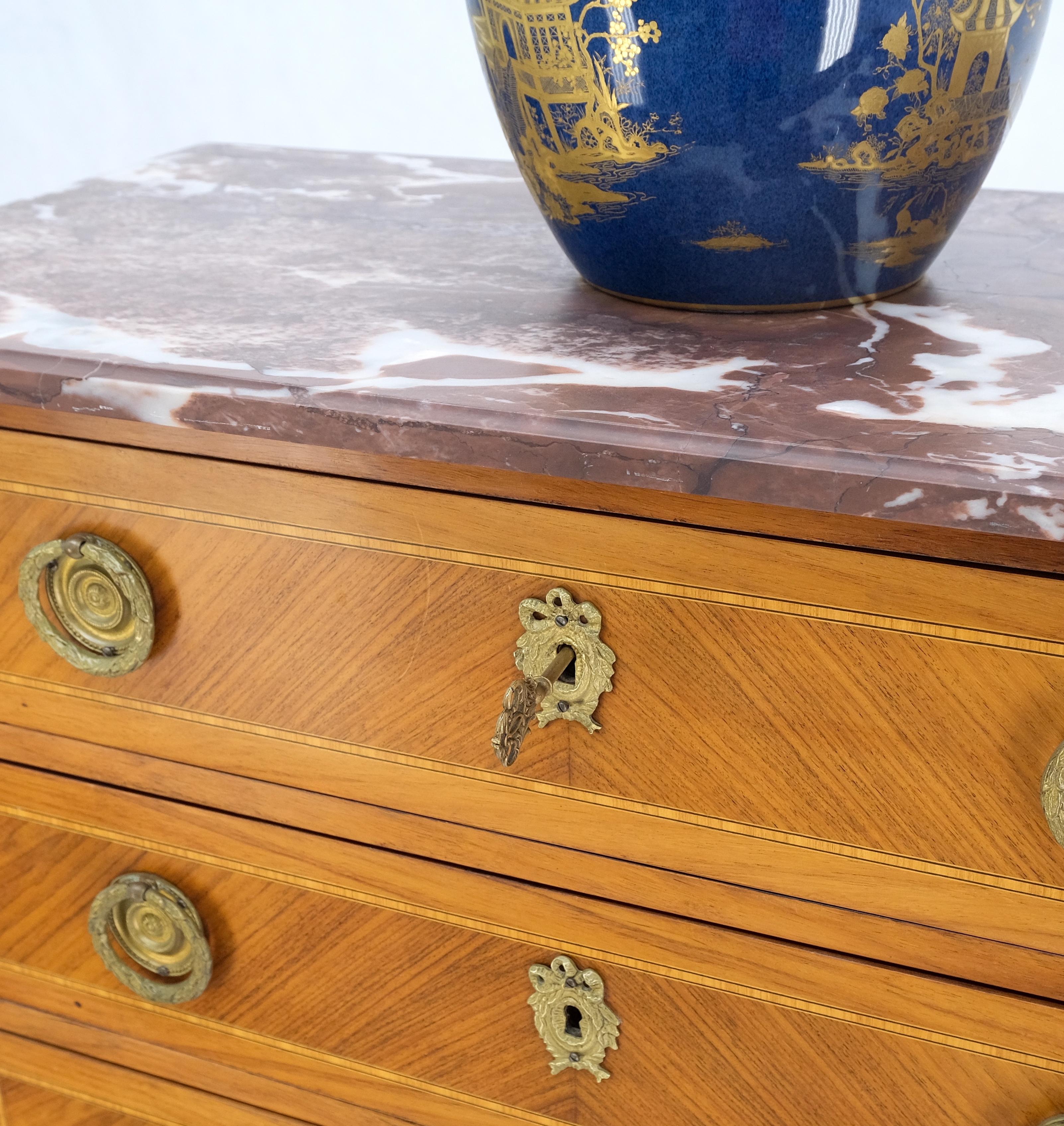 French Empire marble top bronze mounted lingerie chest tall narrow 8 drawers dresser mint!
Bronze ring shape drop pulls.