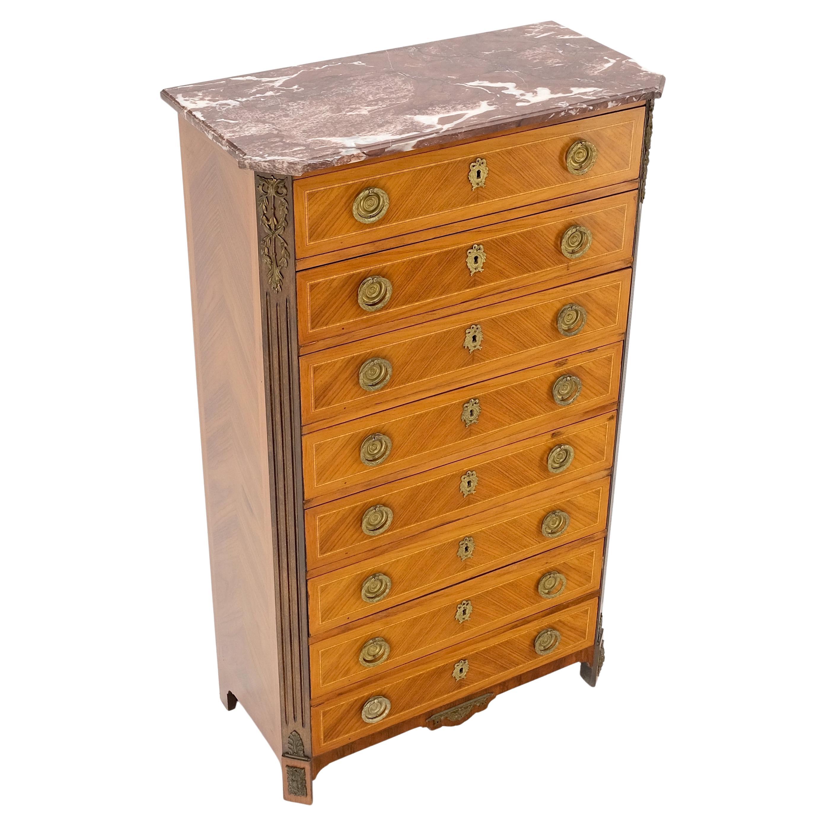 French Empire Marble Top Bronze Mounted Lingerie Chest Tall Narrow Dresser Mint! For Sale