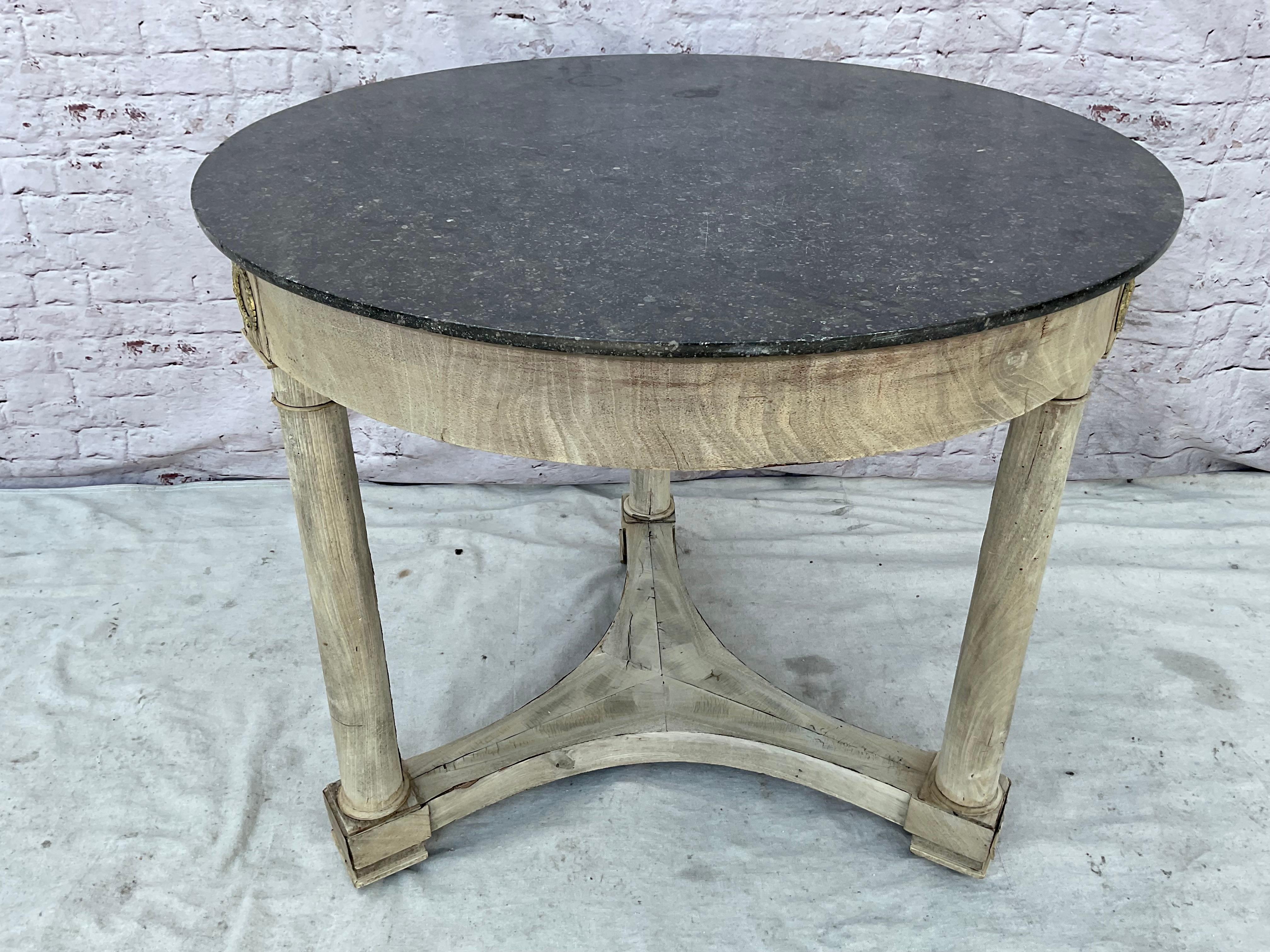 French Empire Marble Top Center Table Bleached Mahagony For Sale 5