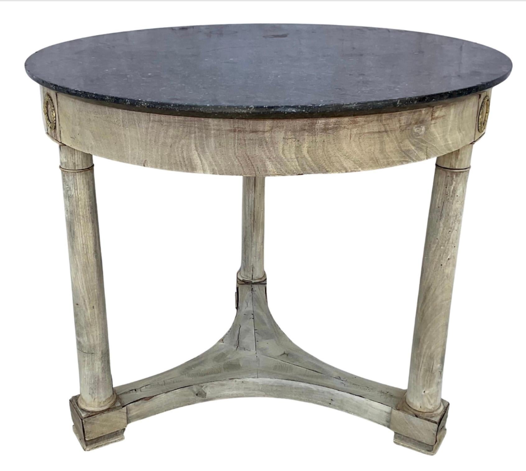 French Empire Marble Top Center Table Bleached Mahagony For Sale 8