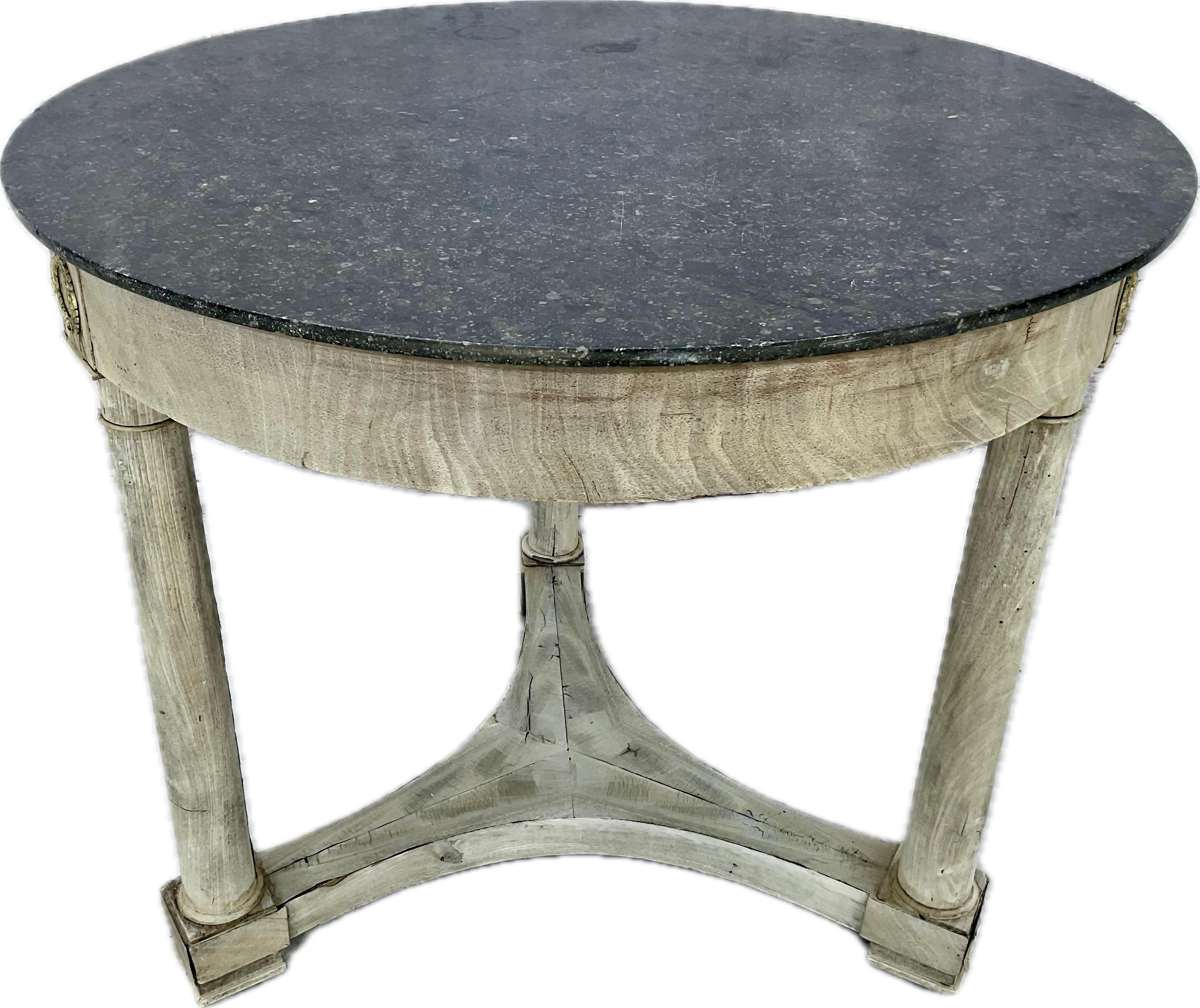 French Empire Marble Top Center Table Bleached Mahagony For Sale 10