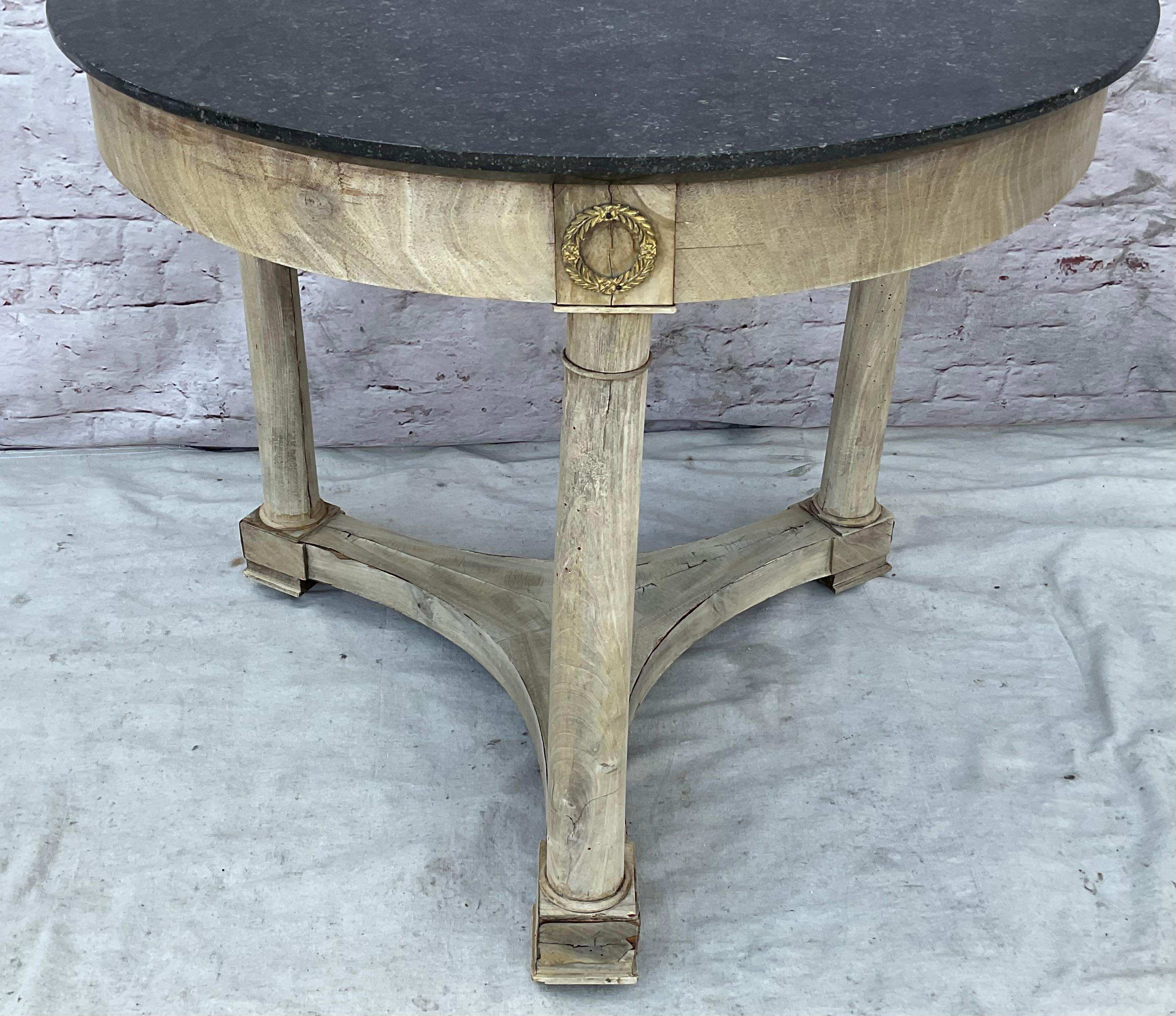 French Empire Marble Top Center Table Bleached Mahagony For Sale 3