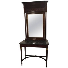 French Empire Marble-Top Trumeau Table and Mirror in the Neoclassical Style