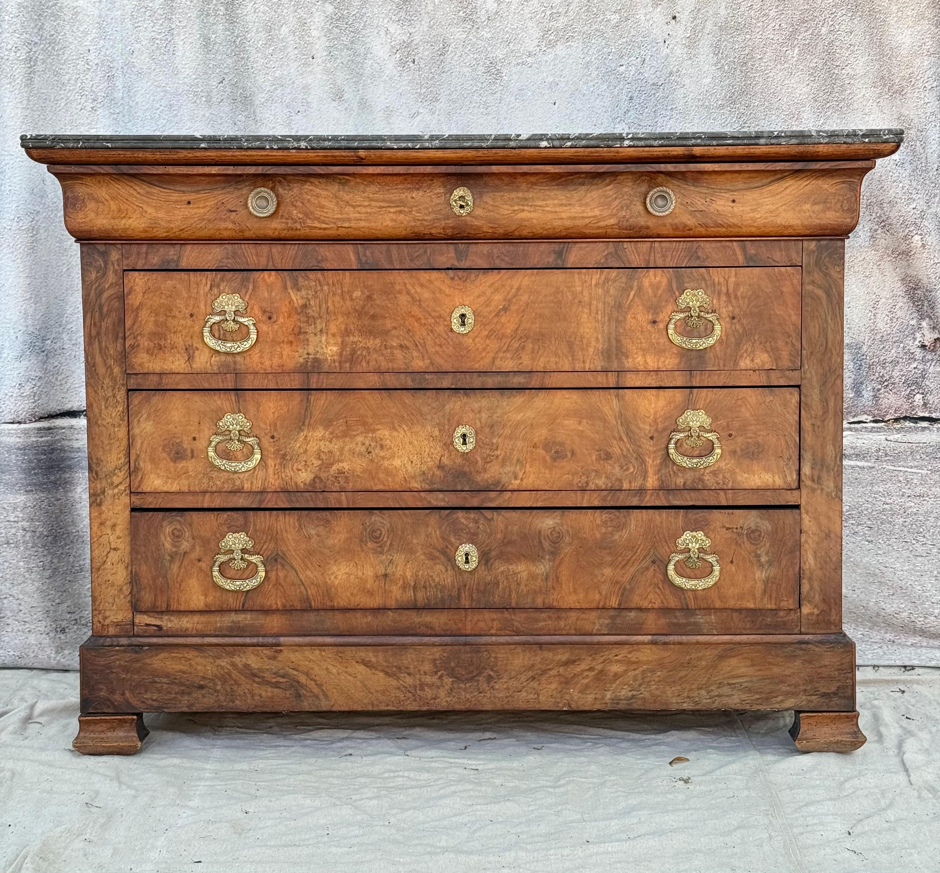 French Empire Marble Top Walnut Commode 5