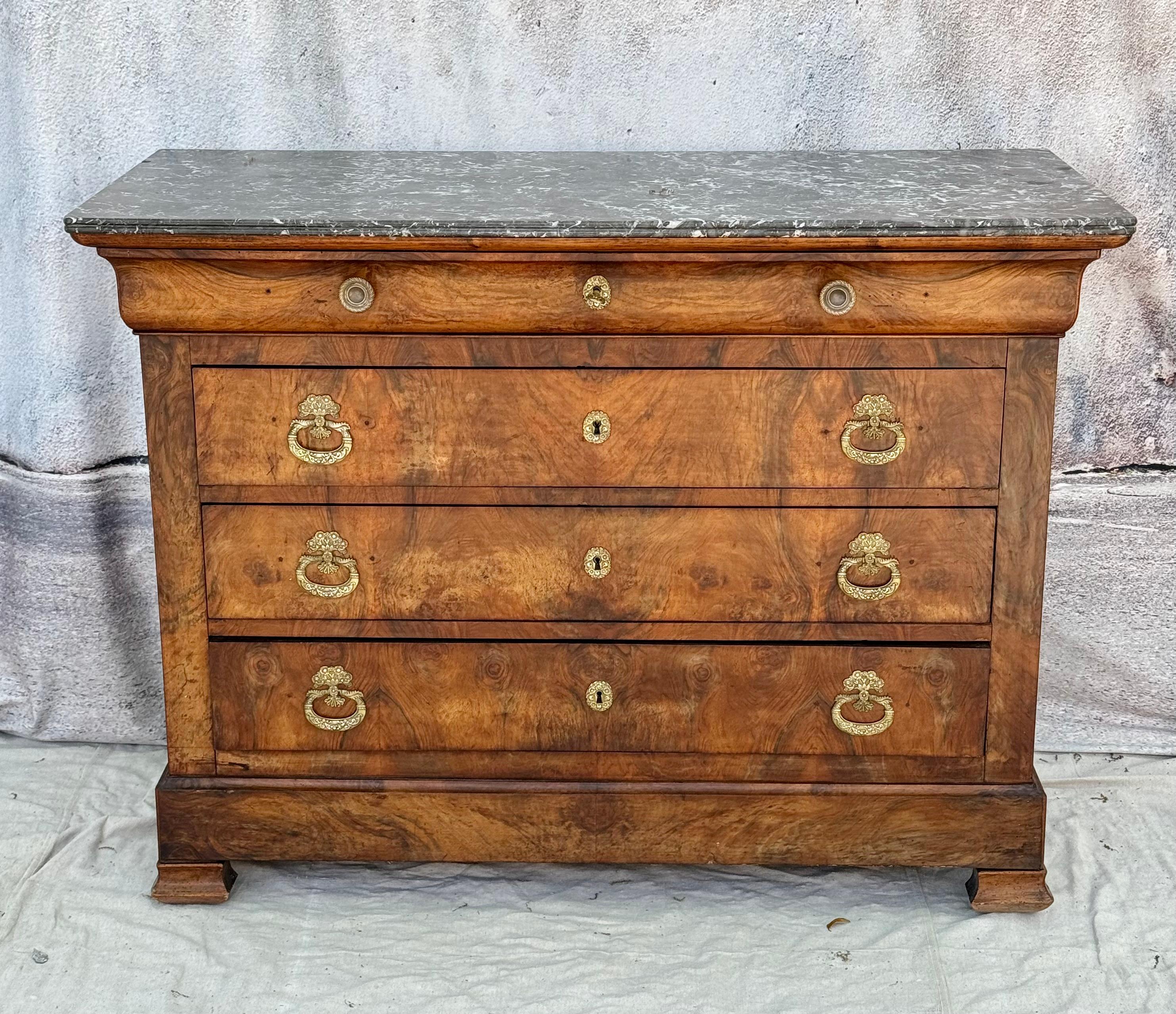 Louis Philippe French Empire Marble Top Walnut Commode For Sale
