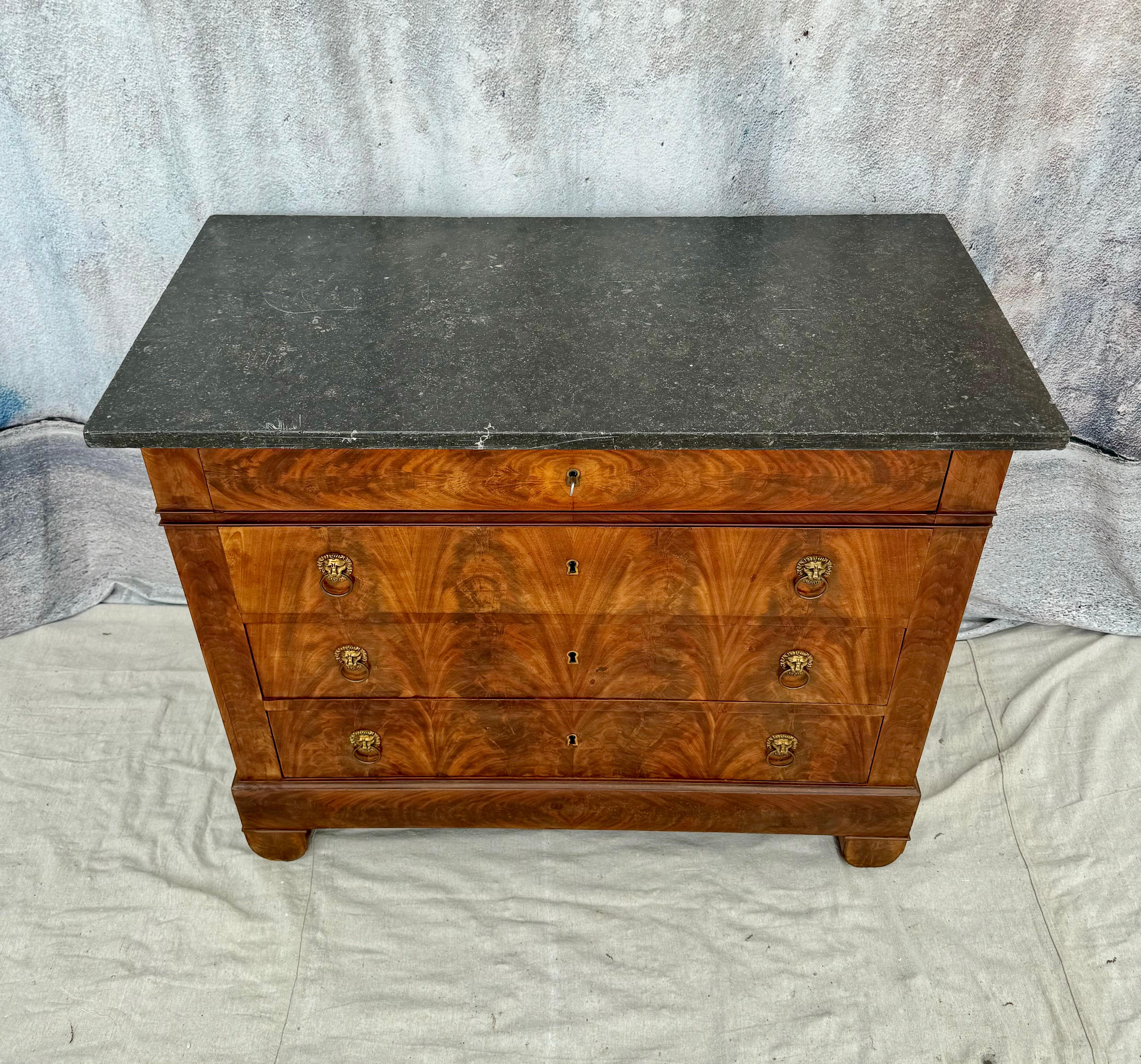 19th Century French Empire Marble Top Walnut Commode For Sale
