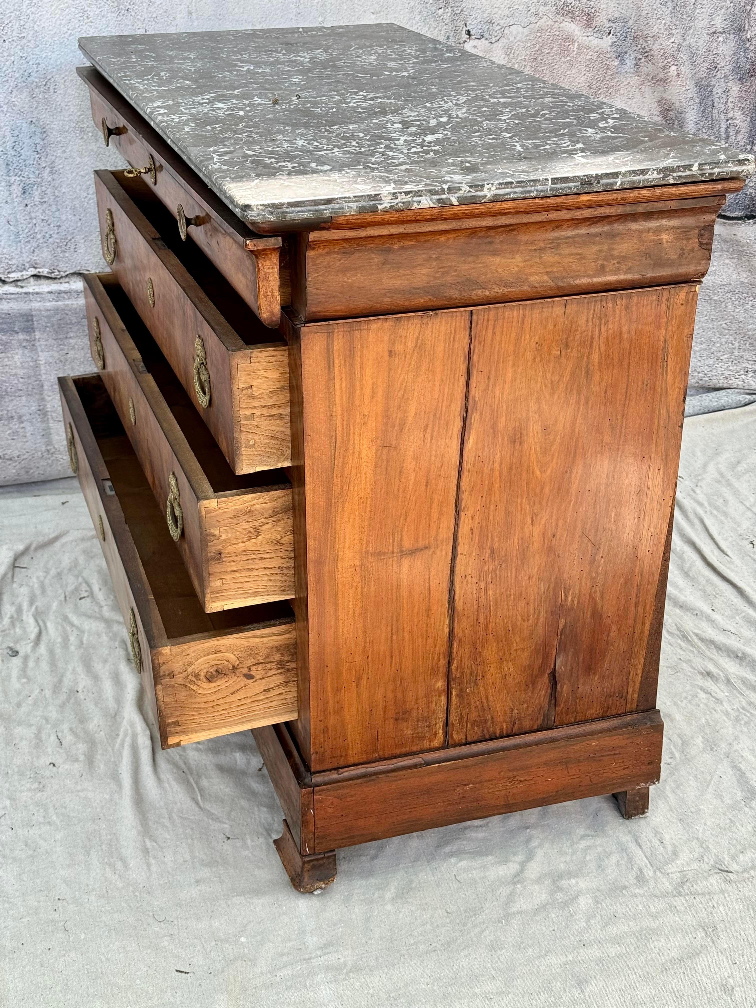 19th Century French Empire Marble Top Walnut Commode For Sale