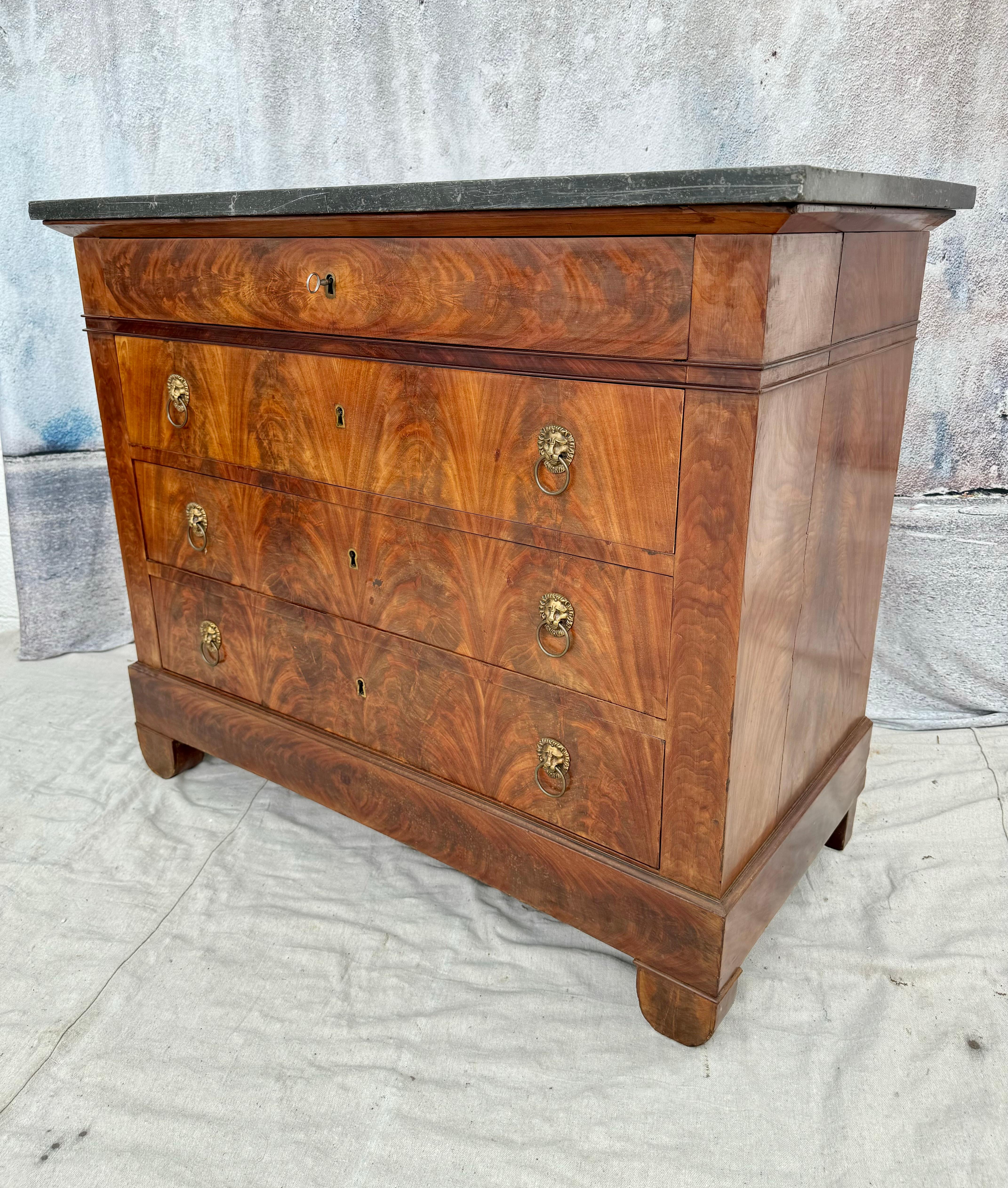 Mahogany French Empire Marble Top Walnut Commode For Sale