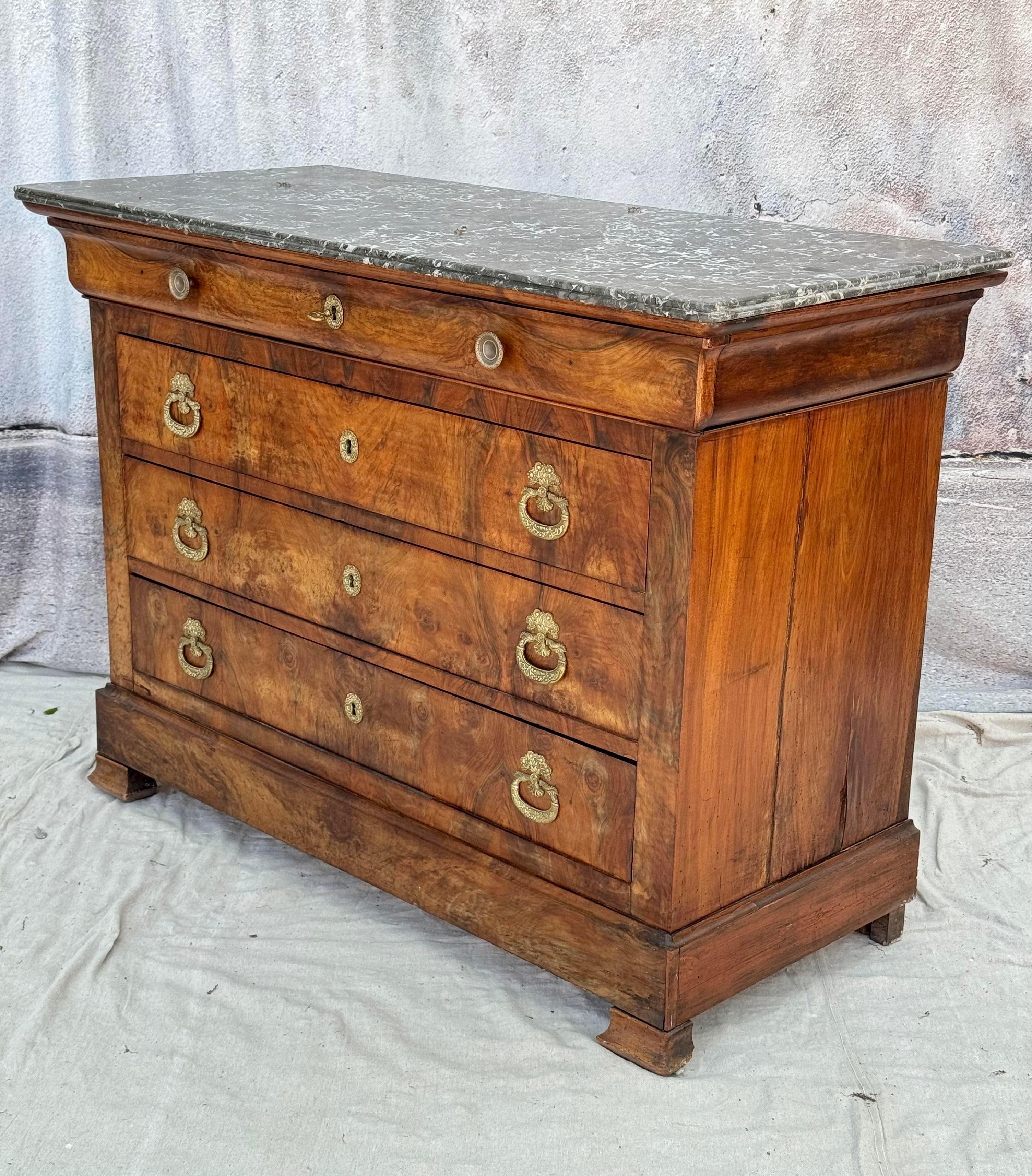 French Empire Marble Top Walnut Commode For Sale 2