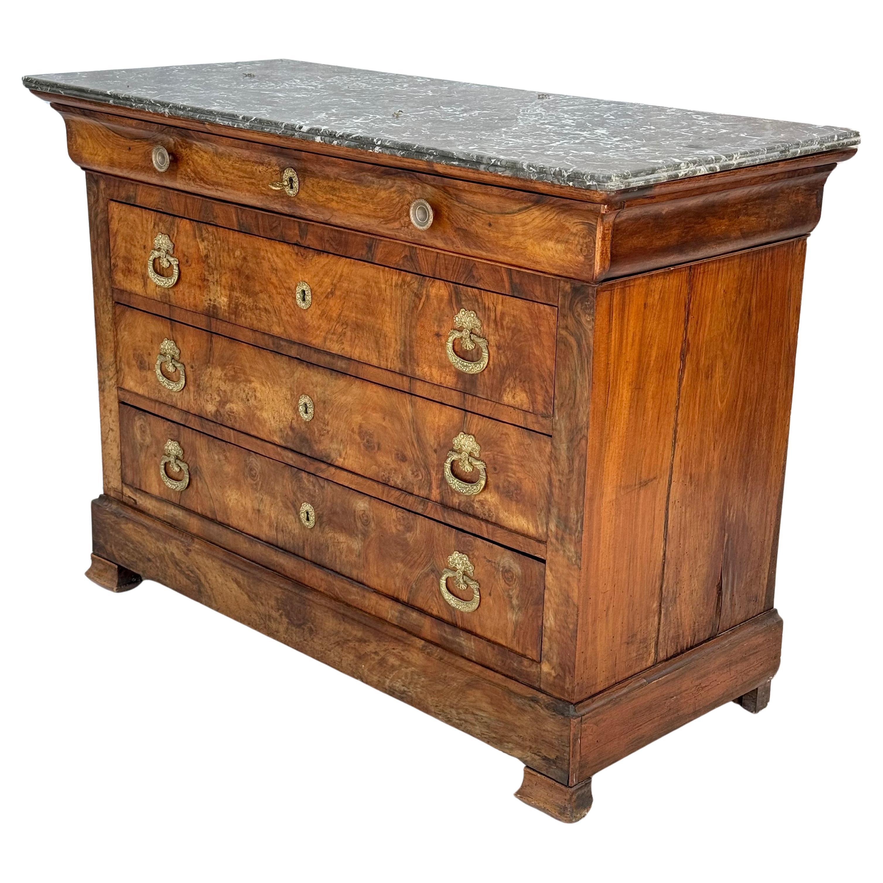 French Empire Marble Top Walnut Commode For Sale