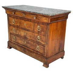 Antique French Empire Marble Top Walnut Commode