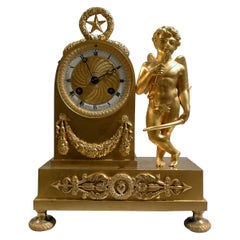 Antique French Empire Miniature Ormolu Clock of Cupid Signed by Ledure and Thomas