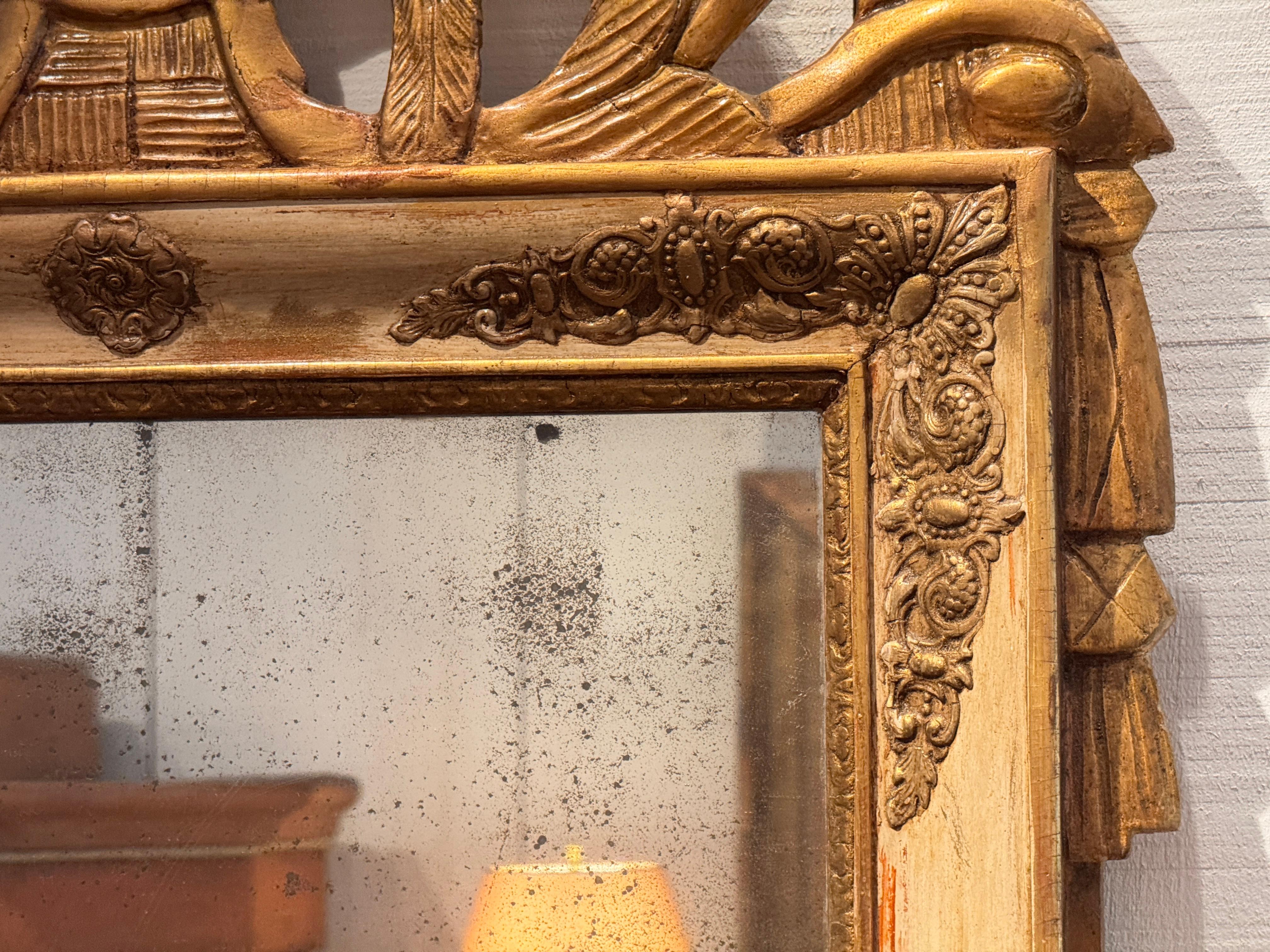 French Empire Mirror With Carved Lyre Motif at Crest For Sale 1