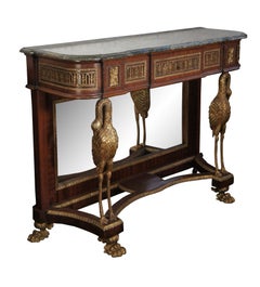 French Empire Napoleon III Style Mahogany & Bronze Figural Pier Console Table