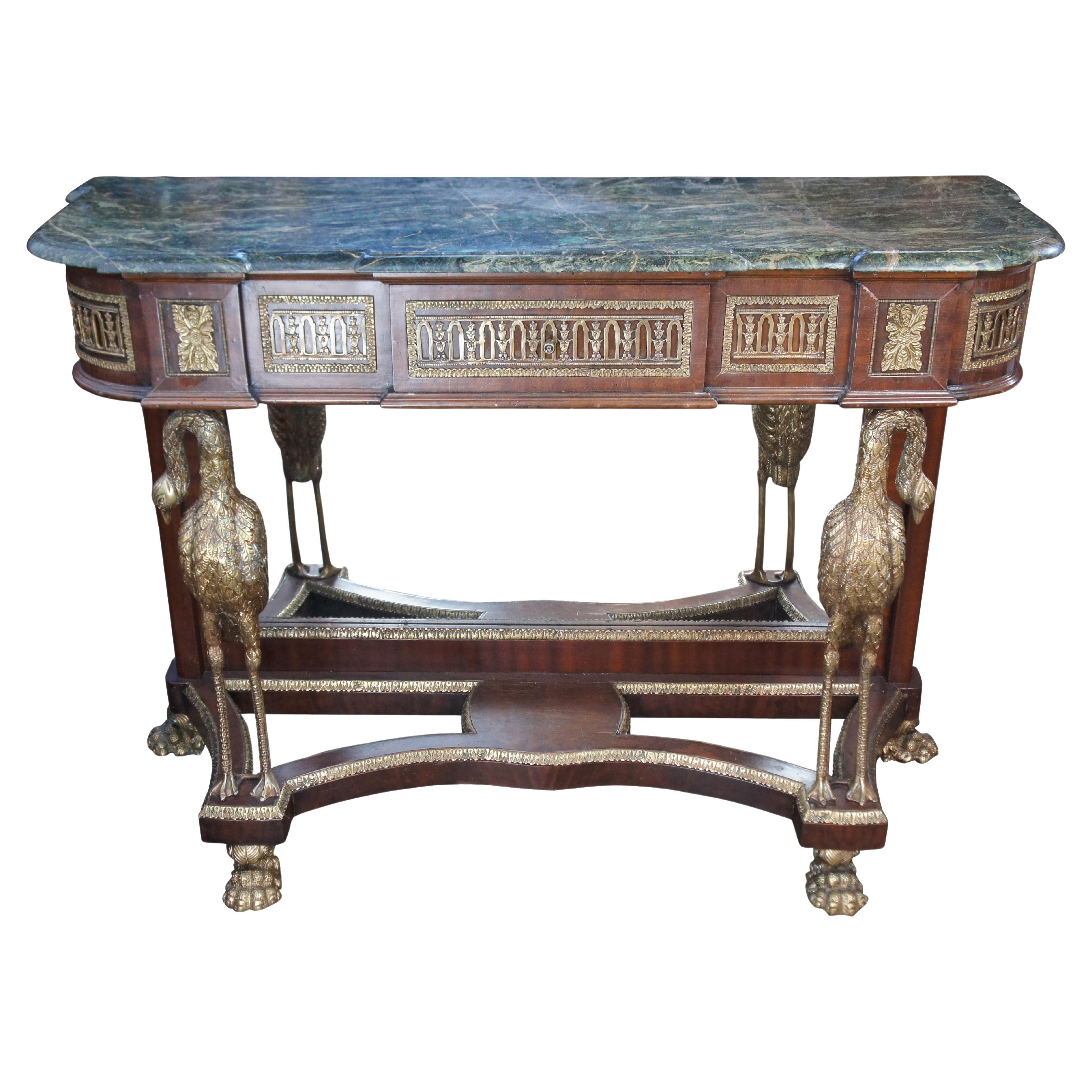 French Empire Napoleon III Style Mahogany & Bronze Figural Pier Console Table