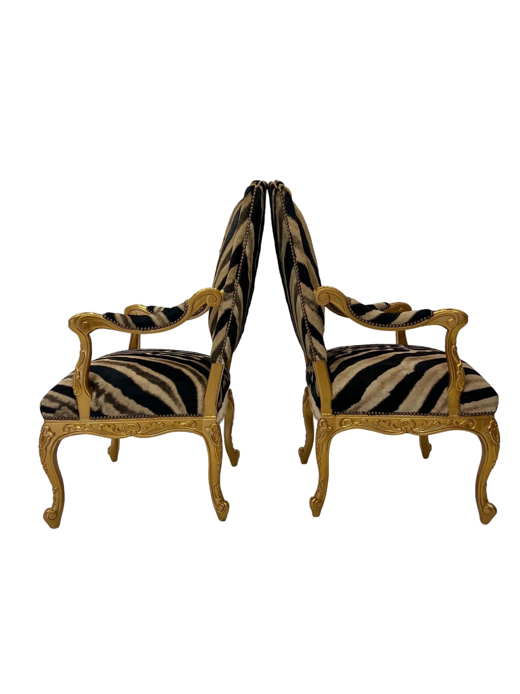 French Provincial French Empire Napoleonic Style Chairs in South African Zebra Hide For Sale
