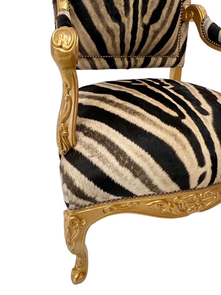French Empire Napoleonic Style Chairs in South African Zebra Hide