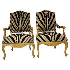 French Empire Napoleonic Style Chairs in South African Zebra Hide