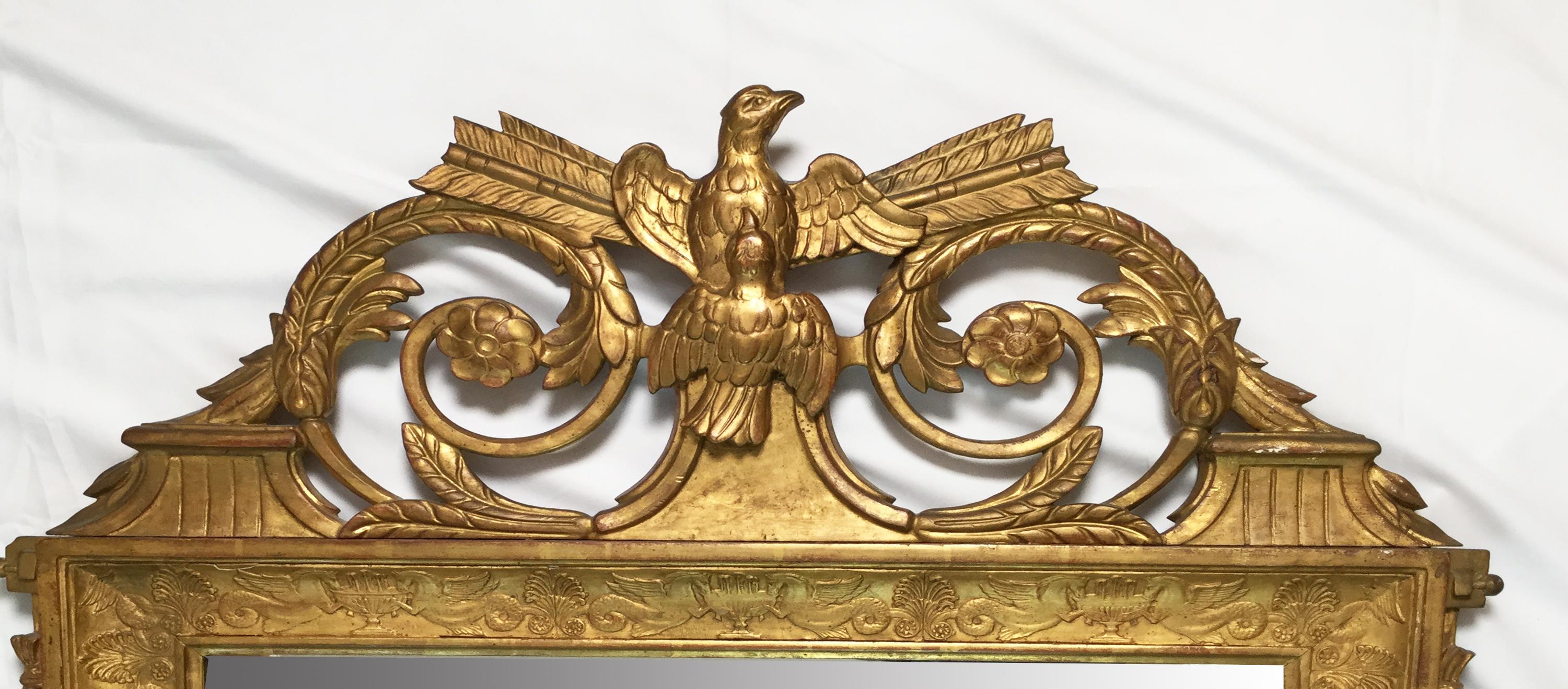 Napoleon III French Empire Napoleonic Style Giltwood Mirror with Eagles
