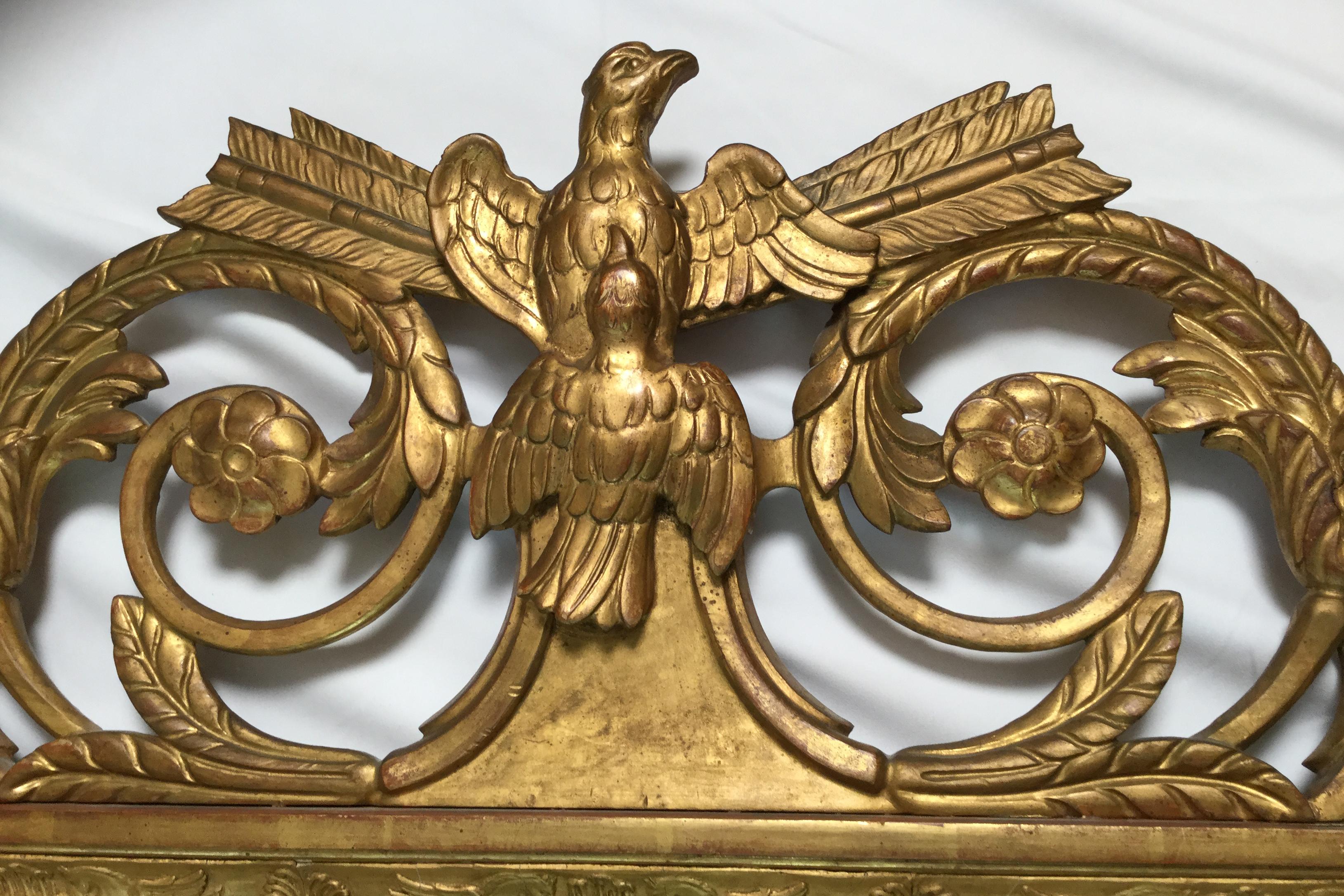 French Empire Napoleonic Style Giltwood Mirror with Eagles In Good Condition In Lambertville, NJ