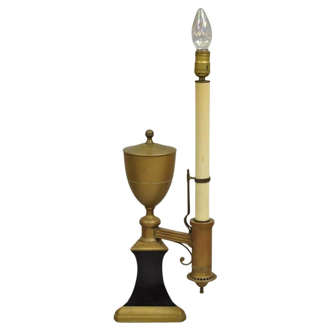 French Empire Neoclassical Brass Candlestick Student Oil Style Table Lamp