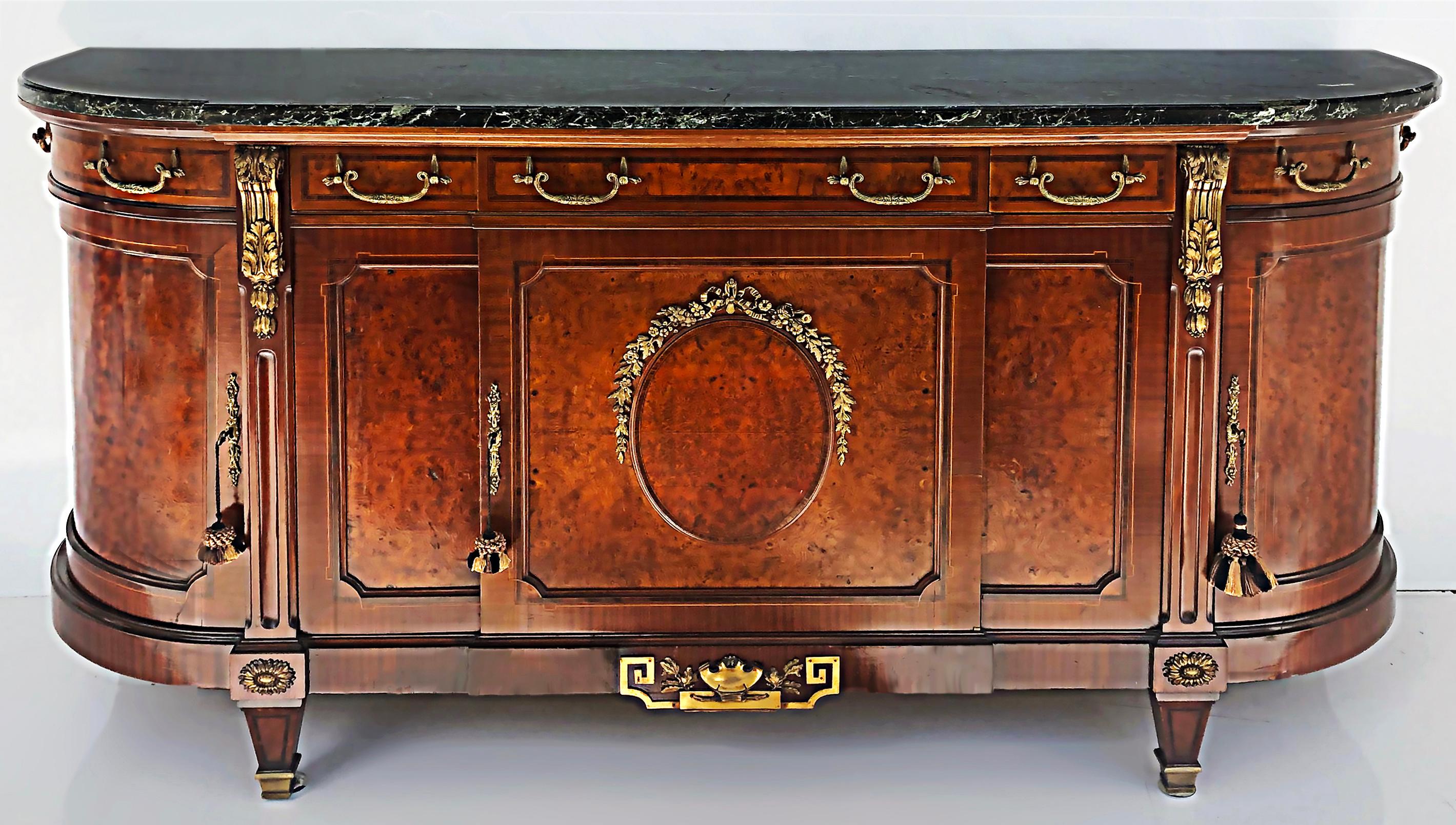 20th Century French Empire Neoclassical Burl Buffet, Marble, Gilt Bronze Mounts