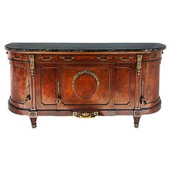 French Empire Neoclassical Burl Buffet, Marble, Gilt Bronze Mounts