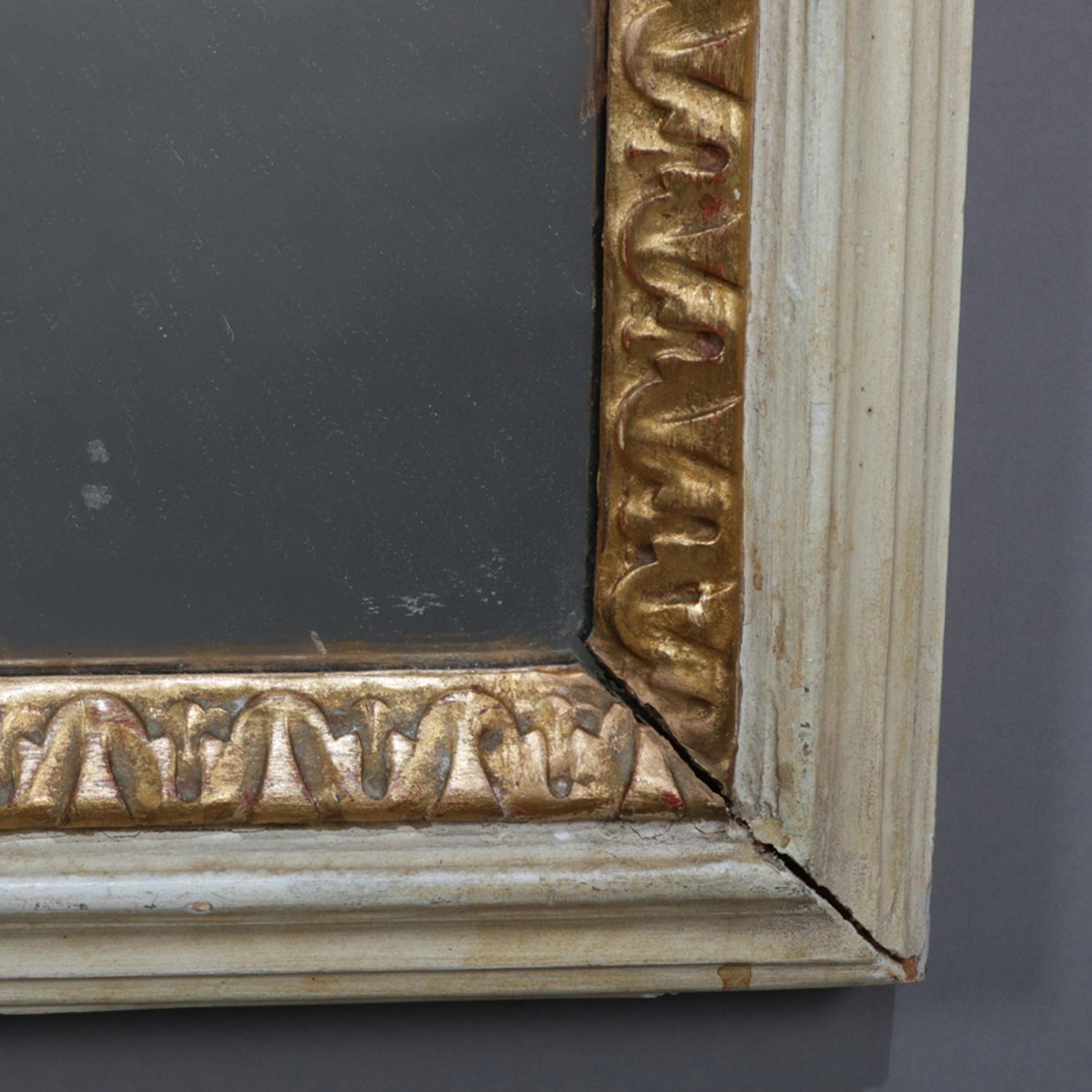 French Empire Neoclassical Carved Giltwood and Whitewash Trumeau Mirror 3