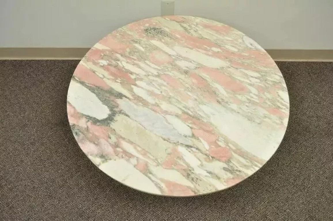 French Empire Neoclassical Cornucopia Base Round Pink Marble Top Coffee Table Bon état - En vente à Philadelphia, PA