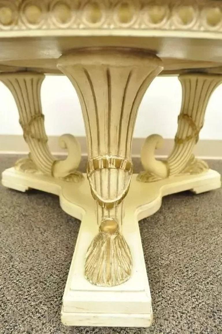 20ième siècle French Empire Neoclassical Cornucopia Base Round Pink Marble Top Coffee Table en vente