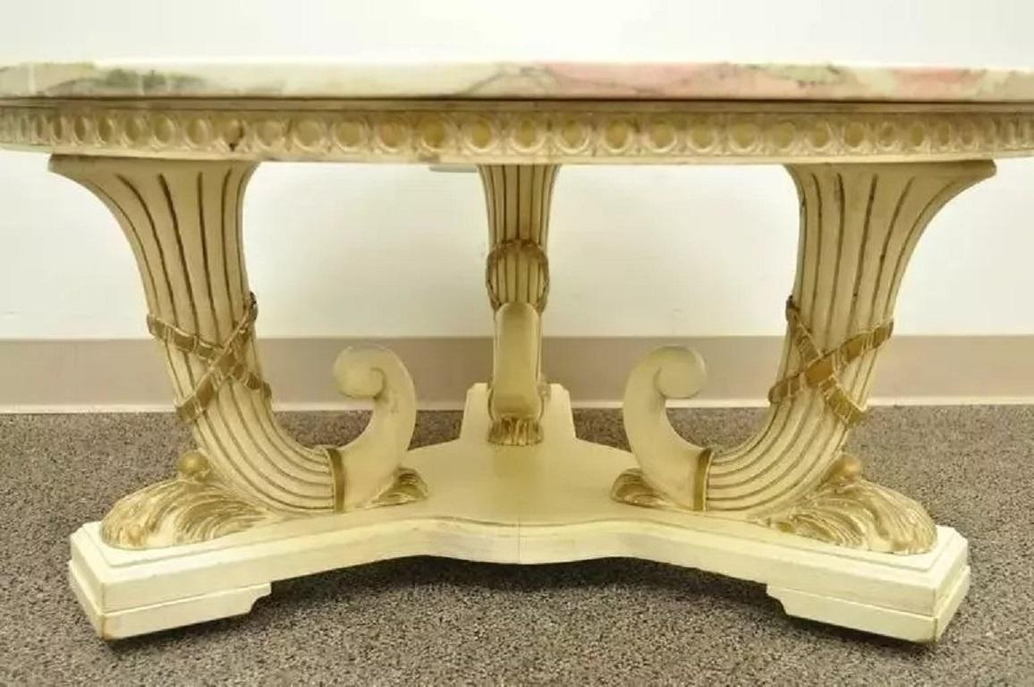 French Empire Neoclassical Cornucopia Base Round Pink Marble Top Coffee Table en vente 3