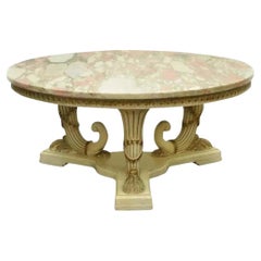 French Empire Neoclassical Cornucopia Base Round Pink Marble Top Coffee Table