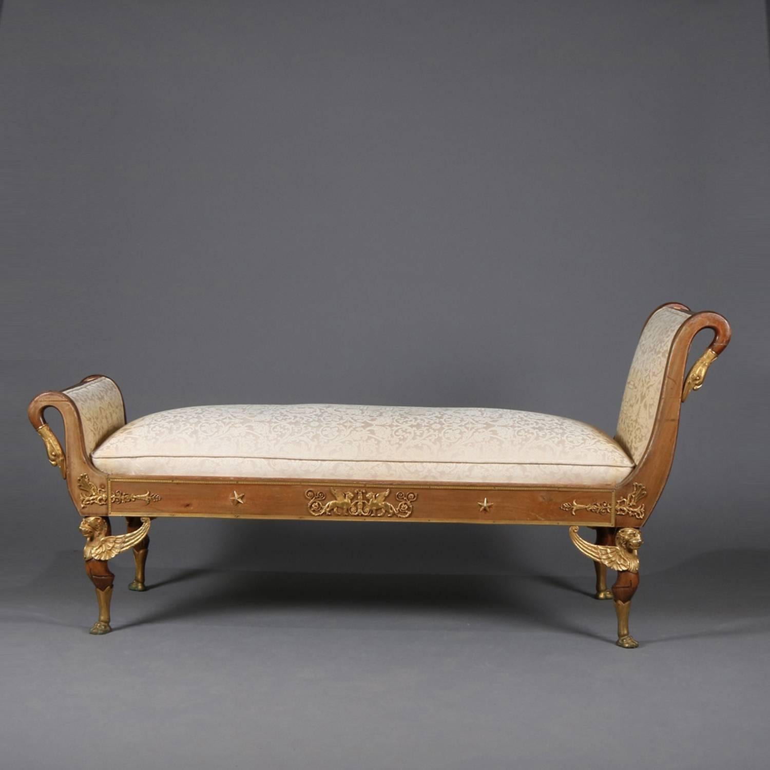 French Empire Neoclassical Mahogany and Figural Ormolu Recamier, 19th Century 2