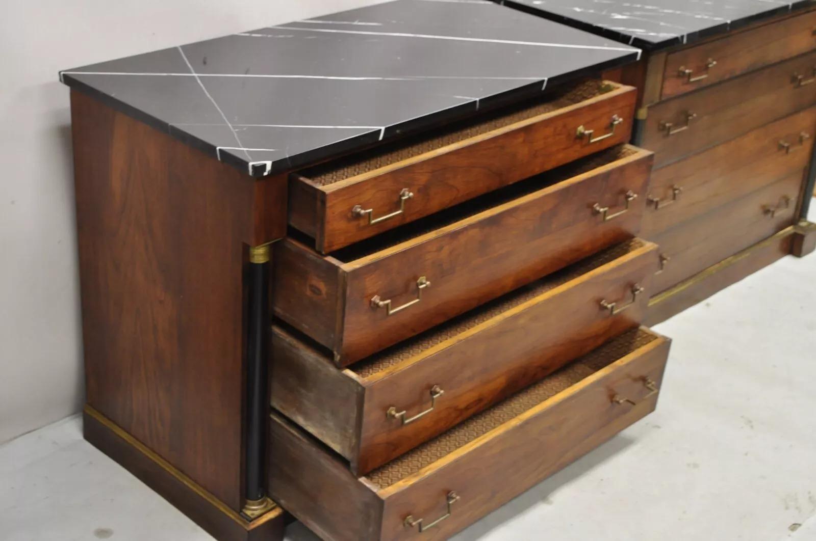 French Empire Neoclassical Style Marble Top Cherry Wood Commode Chest - a Pair 5