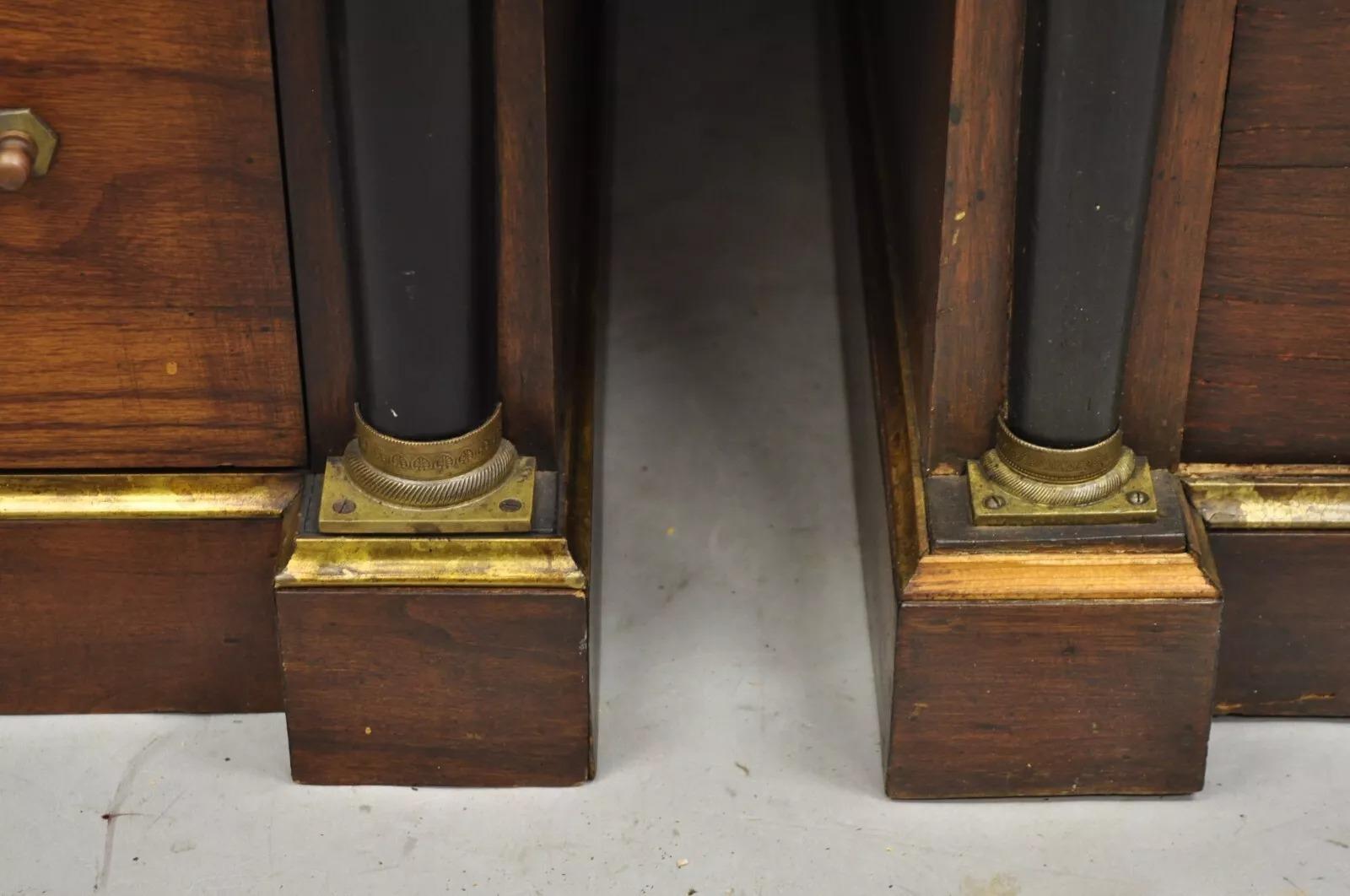 French Empire Neoclassical Style Marble Top Cherry Wood Commode Chest - a Pair 6