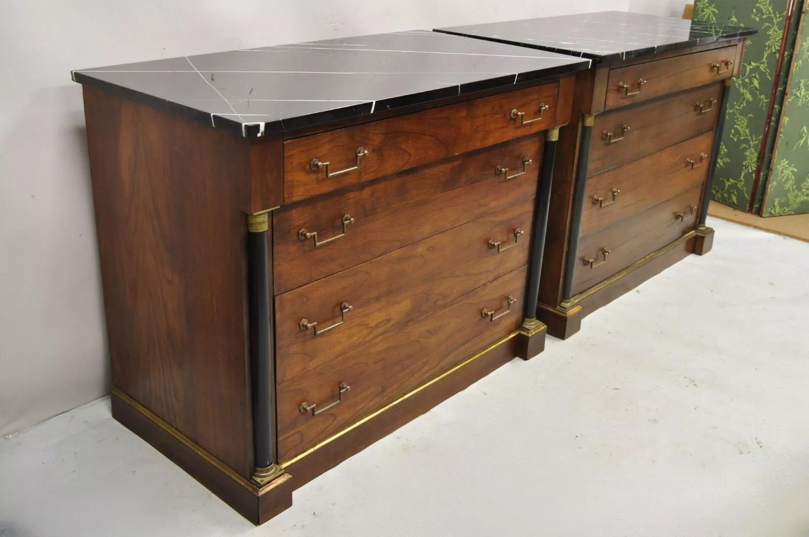 French Empire Neoclassical Style Marble Top Cherry Wood Commode Chest - a Pair 7