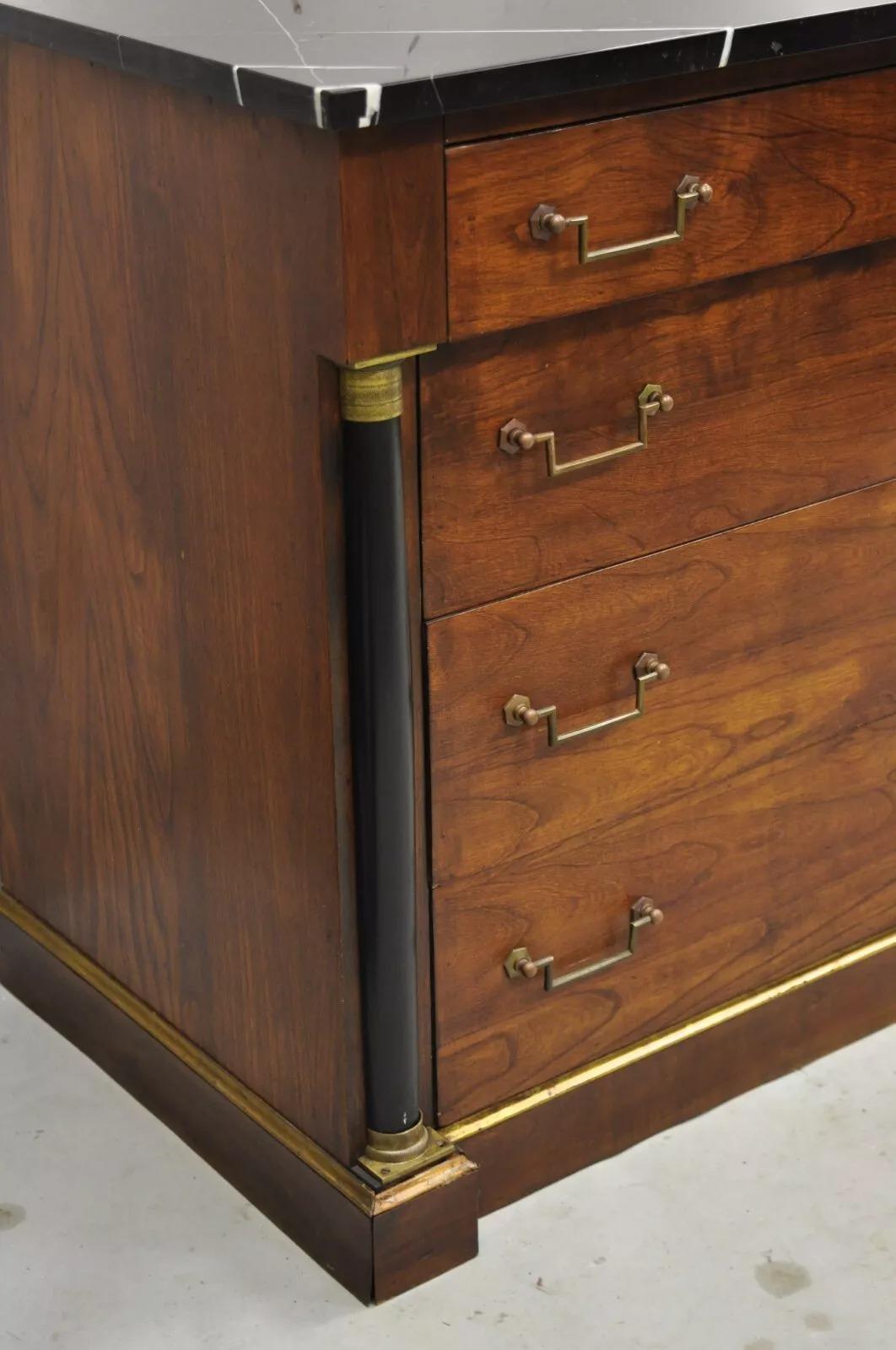 French Empire Neoclassical Style Marble Top Cherry Wood Commode Chest - a Pair 8