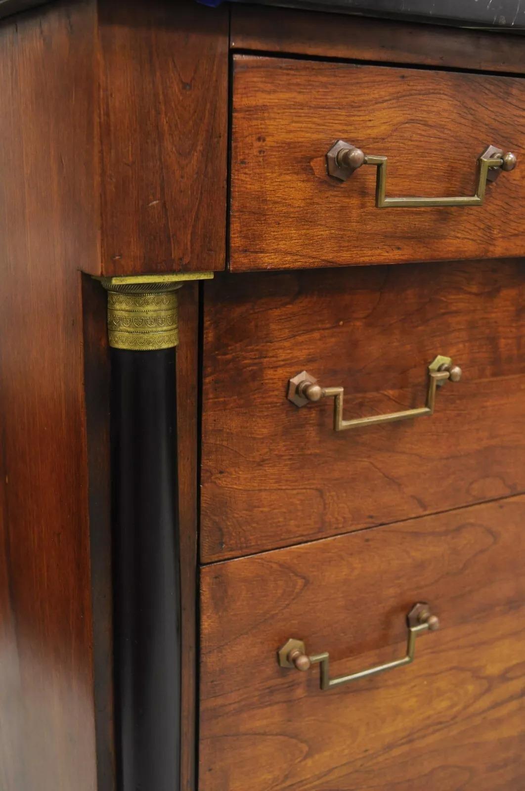 French Empire Neoclassical Style Marble Top Cherry Wood Commode Chest - a Pair 11