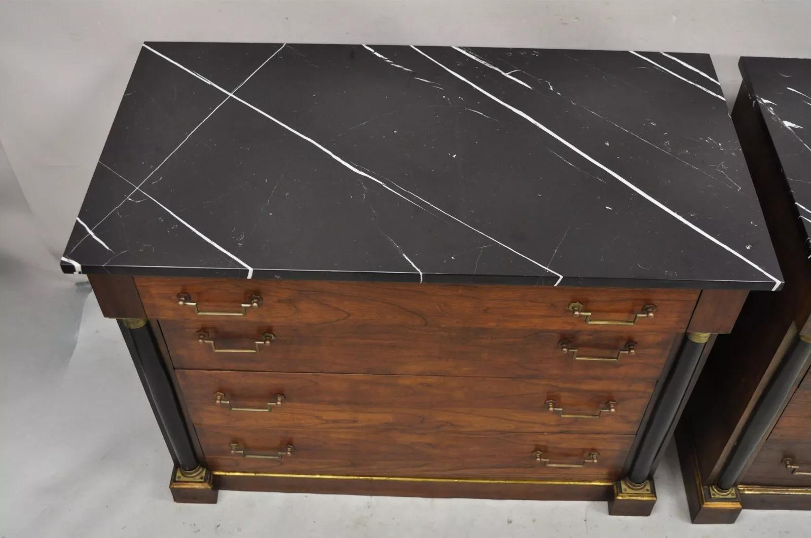 Unknown French Empire Neoclassical Style Marble Top Cherry Wood Commode Chest - a Pair