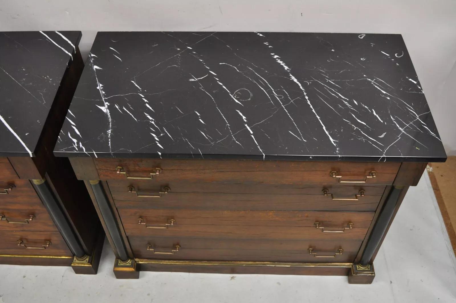 20th Century French Empire Neoclassical Style Marble Top Cherry Wood Commode Chest - a Pair
