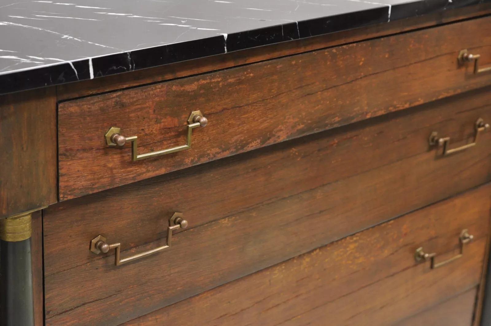 French Empire Neoclassical Style Marble Top Cherry Wood Commode Chest - a Pair 1