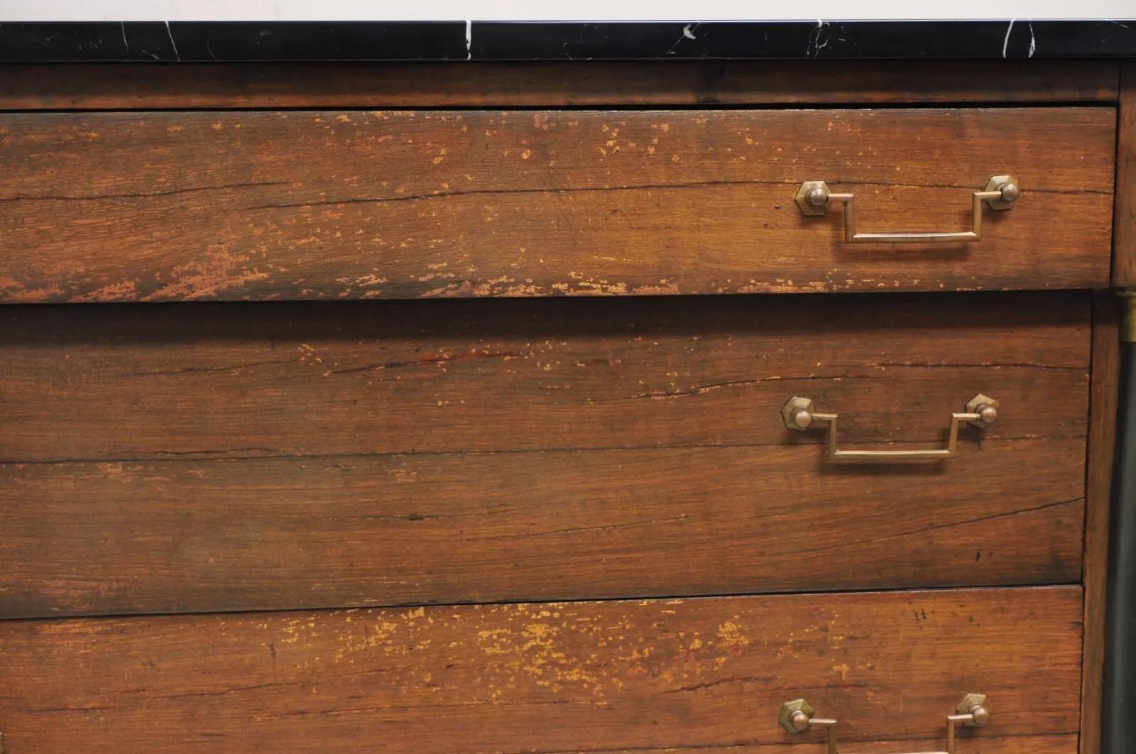 French Empire Neoclassical Style Marble Top Cherry Wood Commode Chest - a Pair 2