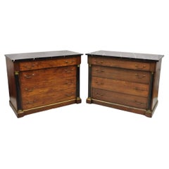 French Empire Neoclassical Style Marble Top Cherry Wood Commode Chest - a Pair