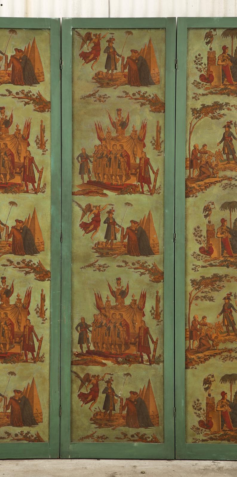 20th Century French Empire Neoclassical Wallpaper Screen Attributed to Zuber For Sale