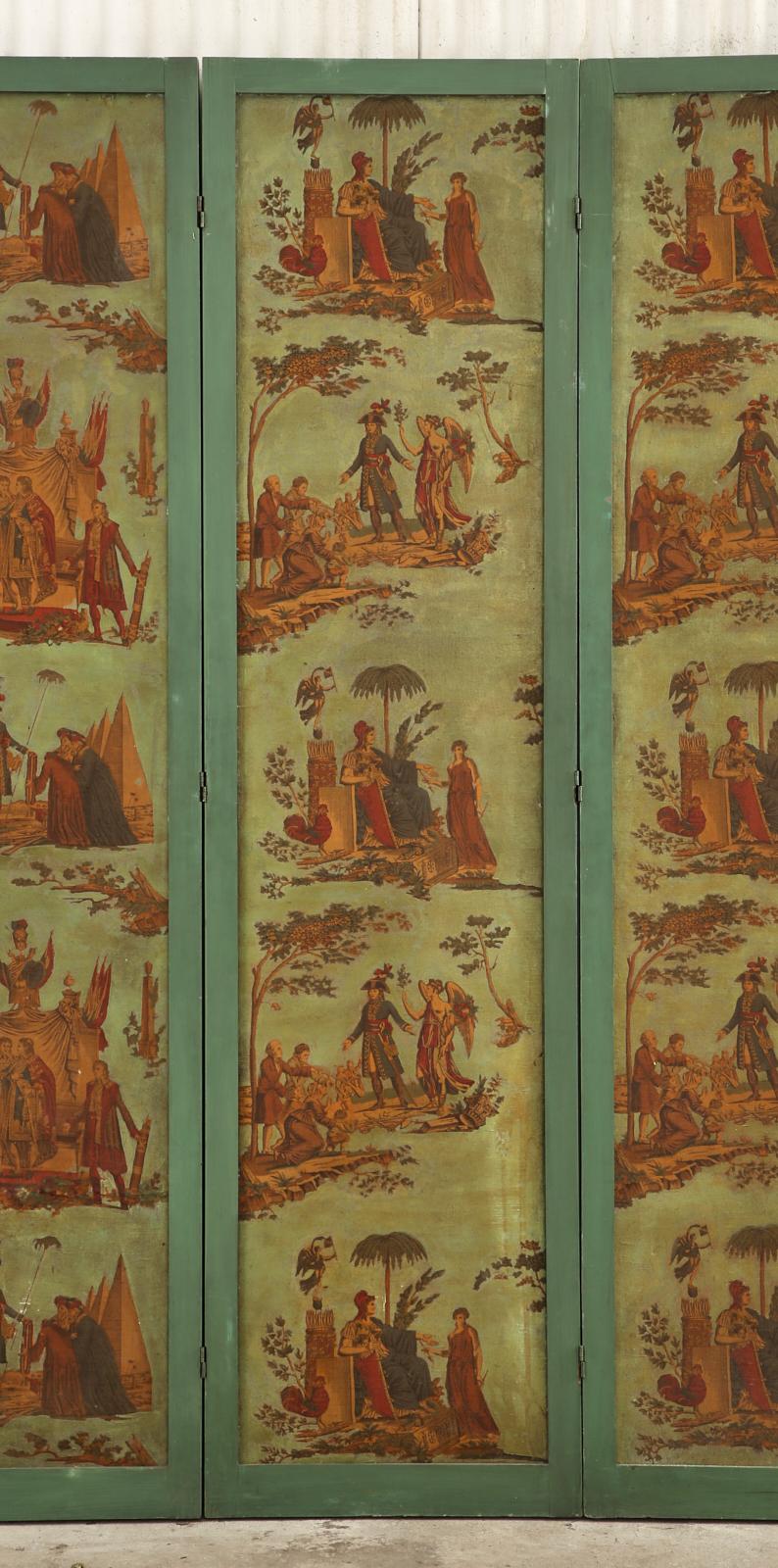 Wood French Empire Neoclassical Wallpaper Screen Attributed to Zuber For Sale