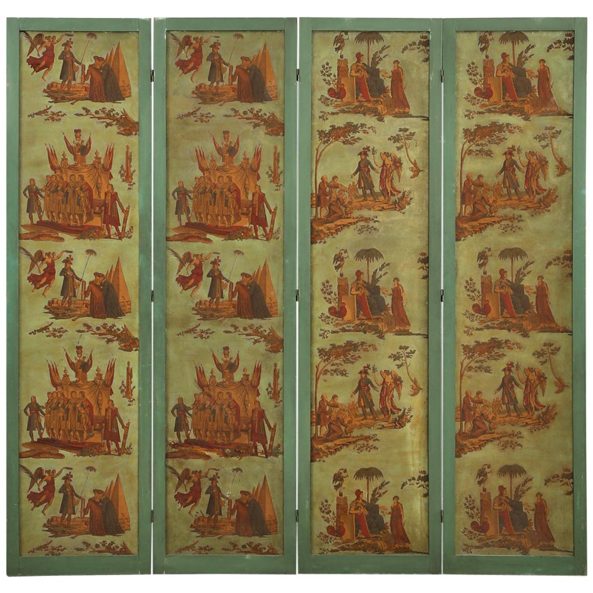 French Empire Neoclassical Wallpaper Screen Attributed to Zuber For Sale